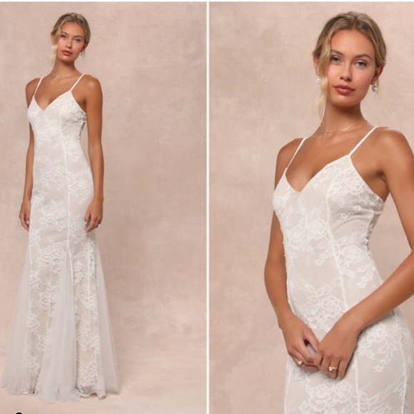 LULU's Bridal Wedding Romantic Floral Lace Chic Mermaid Trumpet Gown - Picture 3 of 4